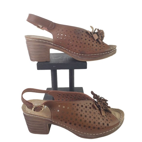 Patrizia by Spring Step, Ollevo Brown, Open Toe Sling Back Heeled Sandal, Sz 10 - Picture 3 of 8